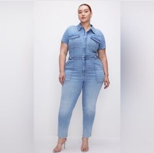 Good American Fit For Success Blue Light Wash Denim Jumpsuit Womens Plus Size 26